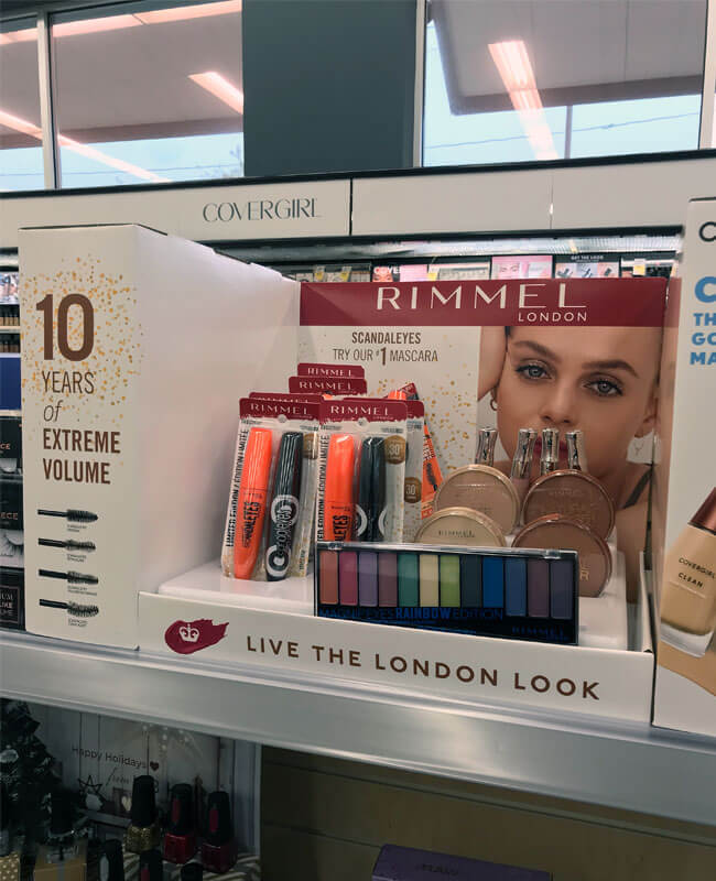 cosmetic inline shelf display stand
