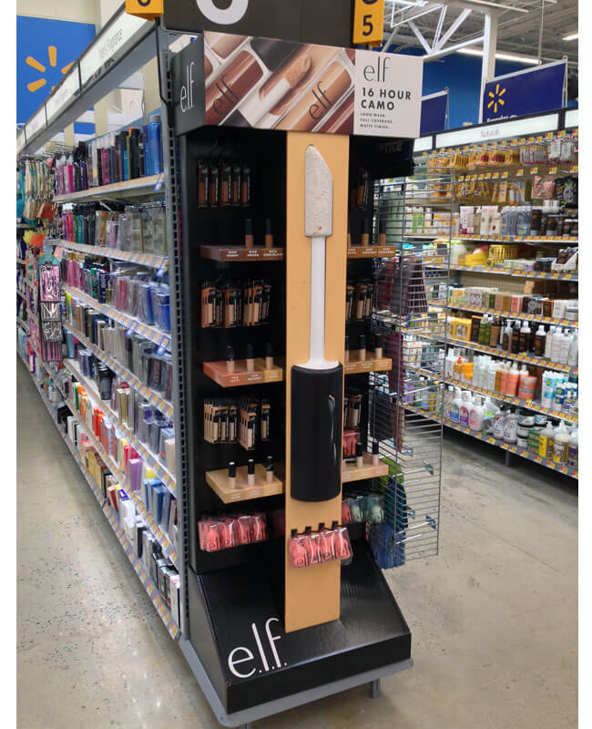 Impactful Retail Display A vibrant, eye-catching cardboard floor display in a busy retail aisle