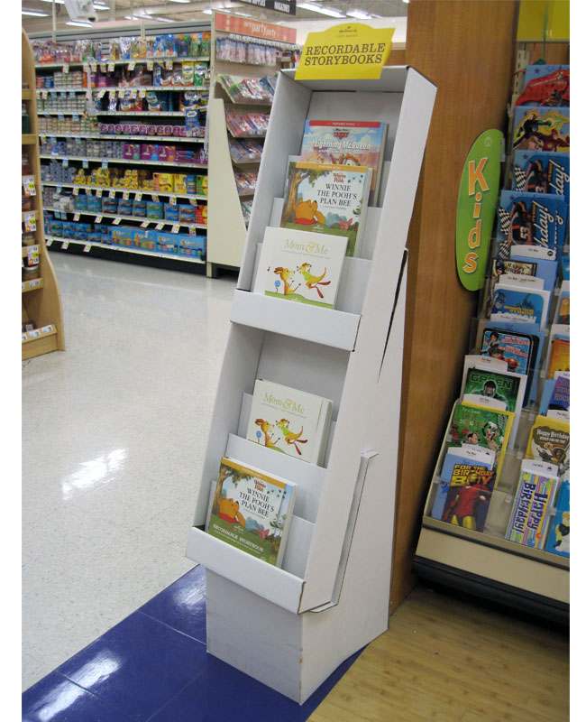four different types of cardboard displays shown in a row