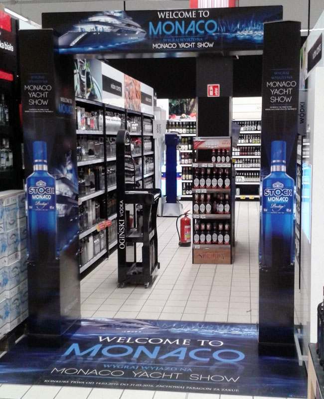 A wine display on a retail endcap