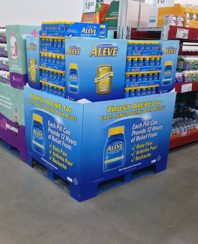 custom full pallet displays with bold graphics and four-side shopping access