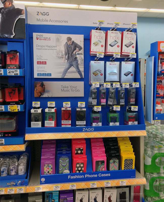 A before-and-after image showing a product on a shelf versus in a POS display