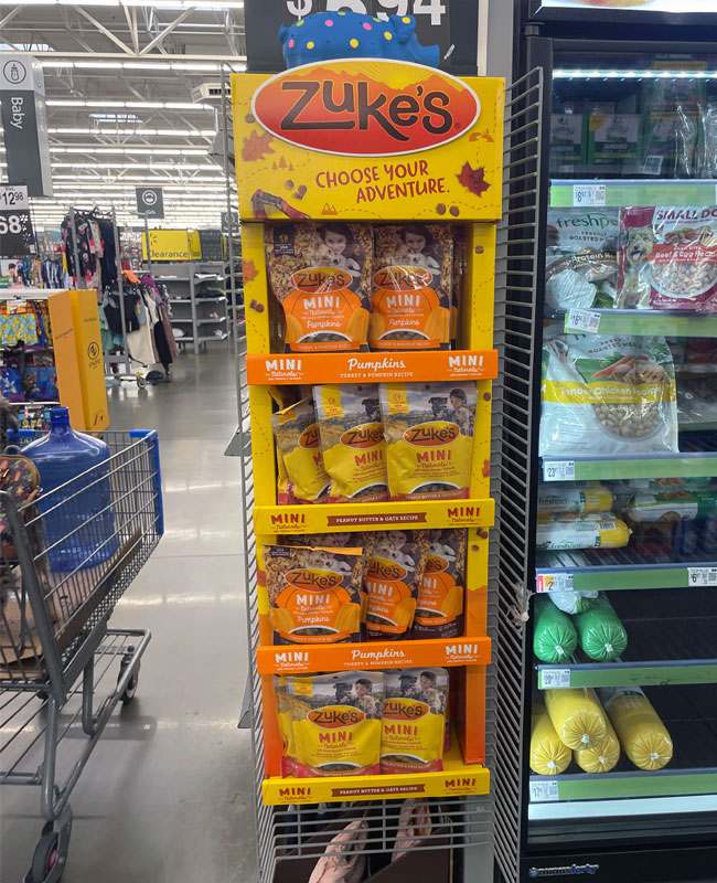Custom Cardboard Retail Display in Walmart A custom cardboard display in a busy Walmart aisle.